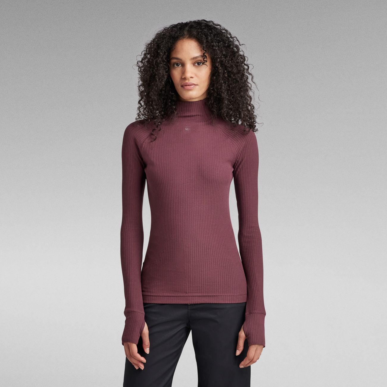 G-STAR RAW DENIM RIB MOCK SLIM L/S WMN Damen Turtleneck Shirt - G-Star Raw Denim - SAGATOO - 8720346842233